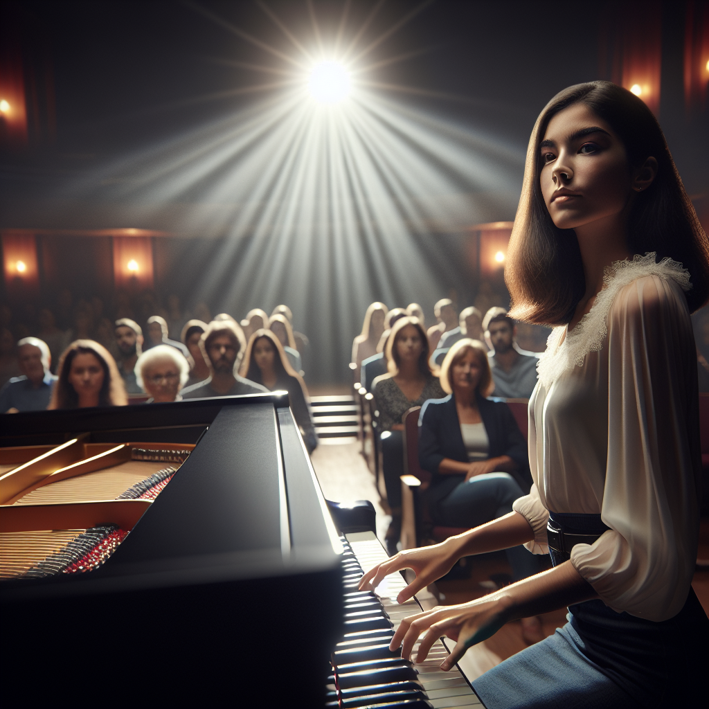 Young pianist performing at a student recital